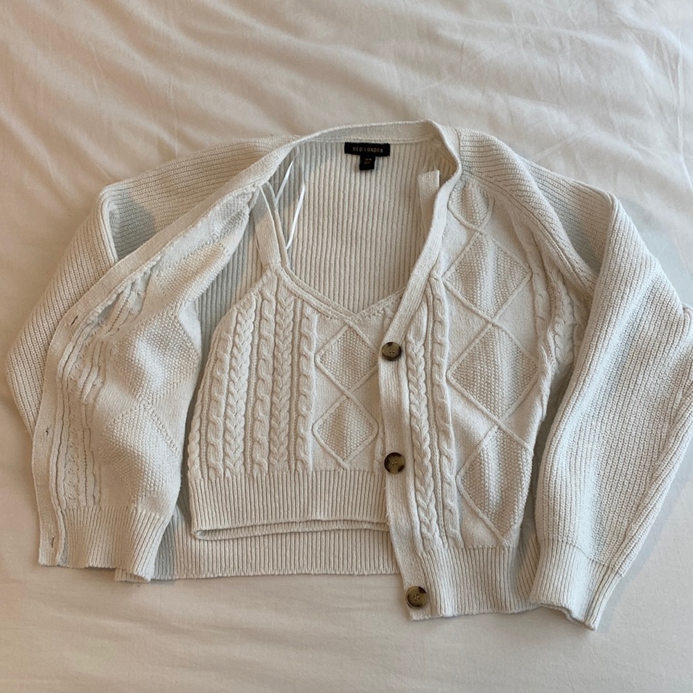 White Knit Crop Top & Sweater Set